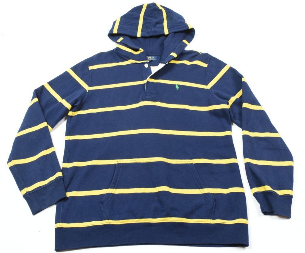 Polo Ralph Lauren Rugby Hoodie Youth Boys XL Blue Yellow Striped Long Sleeve